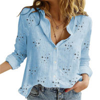 Cotton Linen Womens Blouse Map Star Digital 3D Printing Ladies Lapel Button Cardigan Down Shirt Summer New Ladies Shirts