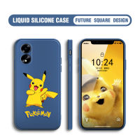 เคสโทรศัพท์สำหรับ OPPO A18 A38เคสโทรศัพท์การ์ตูน Pikachu Pocket Monster ปลอกซิลิโคนของเหลวทรงสี่เหลี่ยมลายโปเกมอนเคสป้องกันทนแรงกระแทกกล้องคลุมทั้งหมด