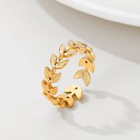 [COD] Internet celebrity gold leaf open ring ins simple all-match 14K titanium steel female manufacturers wholesale