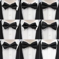 ❀☈ high quality Mens bow tie business dress black and white banquet groom wedding dress bow best man tide leisure