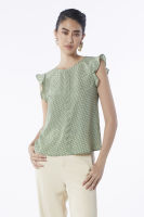 ESPADA เสื้อเบลาส์แขนกุดลายวงกลม ผู้หญิง สีเขียวเข้ม | Circular Print Sleeveless Blouse | 01037