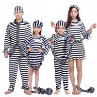 Children Prison Uniforms Masquerade Halloween Cosplay White Striped Cotton Parent Child Carnival Party Violence Costume