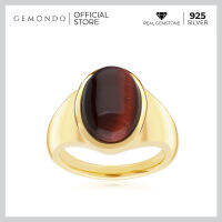 Gemondo แหวนผู้ชายเงินแท้ 925 ชุบทอง 18K ประดับเรดไทเกอร์อายส์ (Red Tiger’s eyes) หรือหินตาเสือสีแดง คลาสสิค : แหวนพลอย