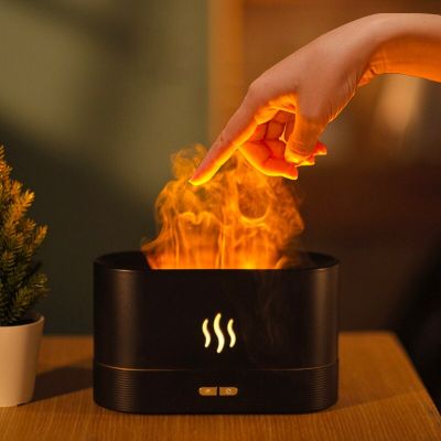 LED Simulation Flame Night Light USB Atmosphere Night Lamp with 180ML Water Tank Humidifier Aroma Diffuser Decor Bedroom Office Night Lights