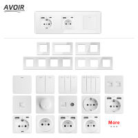 Avoir White Glass ปลั๊กไฟทีวี EU ฝรั่งเศส USB Type C ปลั๊กโมดูลสวิตช์ไฟติดผนัง Dimmer DIY ฟรีชุดหลายเฟรม-Linqiaoe