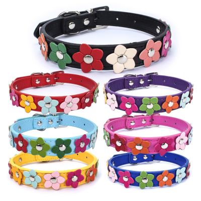 Flowers Pet Dog Collar Leash PU Leather Cat Chain Neck Strap for Small Middle Large Animal Teddy Chihuahua Pug dog collar Leashes