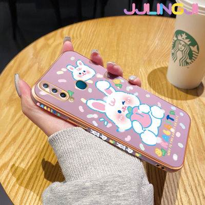 Jjlingji เคสสำหรับ Vivo Y3 Y3s 2020เคสกระต่ายสีขาวน่ารักลายการ์ตูนสุดหรูกรอบเคสมือถือซิลิโคนกันกระแทกฝาหลังเคสป้องกันเลนส์กล้อง