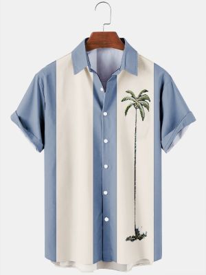 ชุดลำลองเสื้อฮาวายชายพิมพ์ลายต้นมะพร้าว3d เสื้อแขนสั้นสำหรับวันหยุดเสื้อยืดเสื้อขนาดใหญ่ฤดูร้อน