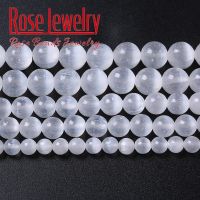 Genuine A Natural Gypsum Stone Beads White Selenite Clear Cat Eye Stone Round Loose Beads For Diy Jewelry Making 6 8 10mm 15