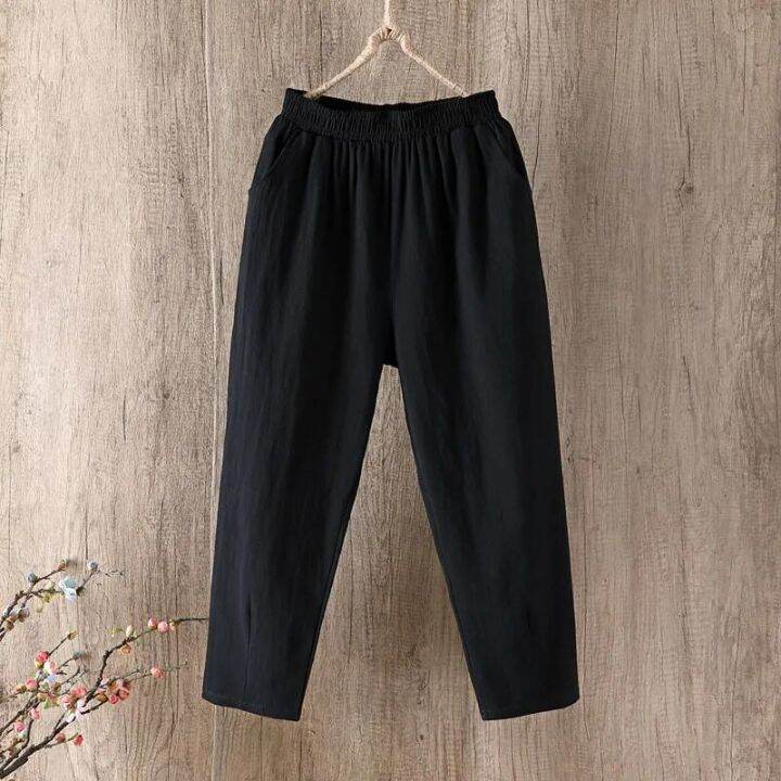 fashion-cotton-linen-harem-pants-women-summer-loose-4xl-solid-color-pants-high-waist-elastic-female-ankle-length-pants