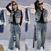 เสื้อเบลเซอร์ XM เสื้อเบลเซอร์ผู้หญิงไซส์ใหญ่แขนยาว Set Denim แฟชั่นโชว์สัดส่วนสำหรับผู้หญิงสามคนชุดเสื้อผ้าแฟชั่นระดับไฮเอนด์สำหรับฤดูใบไม้ร่วง2023ตาข่ายบางใส่ต่างประเทศ