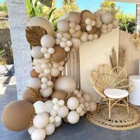 ♟กาแฟสีน้ำตาลสีขาวบอลลูน Garland Arch Kit งานแต่งงานวันเกิด Party Decor เด็ก Baloon Baby Shower Globos สีกากีทราย Latex Ballon