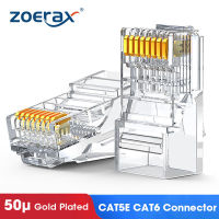 ZoeRax ตัวเชื่อมต่อ CAT6 CAT5e RJ45ที่เชื่อมต่อเครือข่ายปลั๊กแบบโมดูลาร์50μ รูเคลือบทองขนาด1.1มม. สำหรับสายเคเบิลอีเทอร์เน็ต