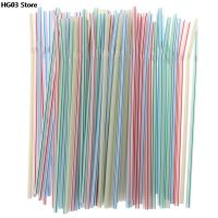 100pcs Plastic Drinking Straws Long Multi-Colored Striped Bedable Disposable Straws Party Multi Colored Rainbow Straw