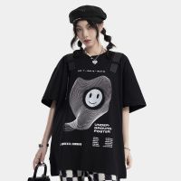 Reka Bentuk Tali Hitam Besar Wanita เสื้อยืดแนวสตรีทฮาราจูกุ Kawaii 2023ฤดูร้อน Wanita Kpop เสื้อแนวกอธิค