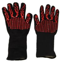 Heat Resistant BBQ Oven Gloves 800 Degrees Fireproof Gloves Silicone Mitts Barbecue Heat Insulation Microwave Gloves for Kitchen Potholders  Mitts   C