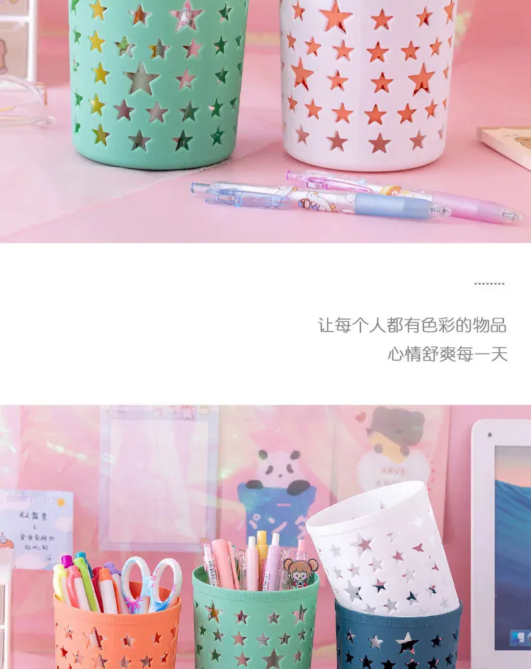 Creative Hollow Stars Pen Pencil Pot Holder Brush Storage Container Desk  Organizer Plastic Stationery Pen Holder Office Supplies