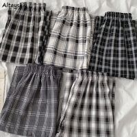 Plaid Pants Women College Students All-match Chic Korean Style Breathable Classic Wide Leg Leisure Soft Elastic Waist Summer New