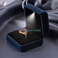 bdfszer 012A High-end led ring box dark blue velvet luminous ring box proposal pendant necklace bracelet box wedding diamond ring box