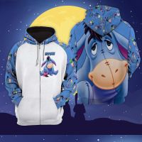 Eeyore เสื้อมีฮู้ดลายการ์ตูน3D ราฟิกเสื้อฮู้ดมีซิปดิสนีย์