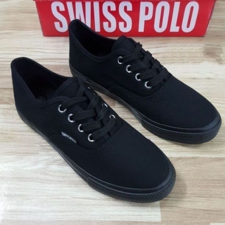♛♠ Swiss Polo 590 Black Canvas Shoe School Shoe Work Shoe Old Skool ...