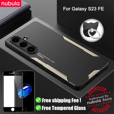 เคสโทรศัพท์ NUBULA สำหรับ Samsung Galaxy S23 FE อะลูมินัมอัลลอยโลหะเคลือบฝาหลังกันรอยขีดข่วนเคสโทรศัพท์มือถือ Hp Galaxy FE S23ที่ยึดแหวนป้องกันหน้าจอกระจกเทมเปอร์ฟรีสำหรับ Samsung Galaxy S23 FE