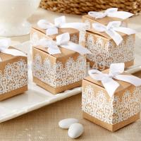 50pcs sweet lovely Decoration Candy box paper boxes Gift box Rustic amp; Lace Kraft Favor Box With Ribbon Wedding and Party