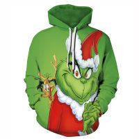 The Grinch Hoodie Unisex เสื้อสเวตเชิ้ตมีฮู้ดพิมพ์ลาย3D เสื้อมีฮู้ดแนวใหม่คริสต์มาสตลกๆลำลองเครื่องฮูดคริสต์มาส