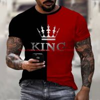 Fashion Mens KING Black And White Red Stitching Top T-shirt Mens Shirt Short-sleeved New Summer European And American Design