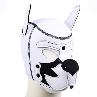 New Sexy White Dog Cosplay Costumes Of Adjustable Puppy Hood Full Face Mask Halloween Role Playing Party Head Masks