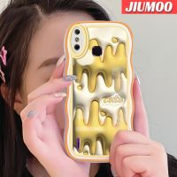 JIUMOO เคส X653 4C แฟชั่นสำหรับ Infinix Smart 4,เคส3D สีเหลืองครีมดีไซน์ใหม่คอลอร์ขอบคลื่นกันกระแทกแบบใสนิ่มเคสมือถือโปร่งใสลายกล้องถ่ายรูปที่สร้างสรรค์เคสป้องกันซิลิกาเจล