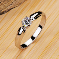หรูหราหญิงขนาดเล็กรอบแหวนหินจริง925เงินสเตอร์ลิงแหวนหมั้นคริสตัล Solitaire แหวนแต่งงานสำหรับผู้หญิง