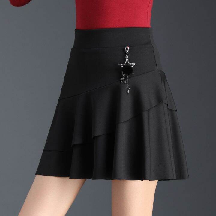 red-korean-style-short-hip-skirt-womens-knitted-skirt-urban-commuter-ol-style-high-waist-ruffled-chic-fishtail-skirt