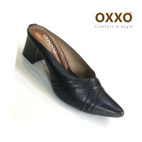 OXXO รองเท้าแฟชั่น หน้าเรียว หุ้มหัว เปิดหลัง รองเท้าหัวแหลม สูง2 นิ้ว วัสดุหนังพียู หนังนิ่ม ใส่สบาย FF3083