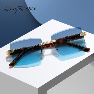 Vintage Rimless Sunglasses for Men Alloy Aviation Pilot Double Beam Retro Sun Glasses Female Metal Square Shade Uv400 Eyeglasses