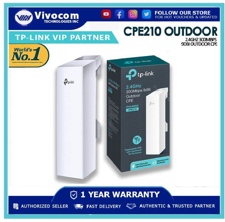 Tp link cpe210 2 4ghz 300mbps 9dbi outdoor cpe p2p ap point to point
