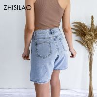 ZHISILAO New Solid Knee-length Denim Shorts Women Summer 2021 Vintage Boyfriend High Waist Wide Leg Shorts Jeans Streetwear