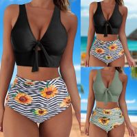 【LZ】۩❅  Fato de banho Backless cintura alta Slim Fit Halter Swimwear sem mangas Spicy Girl Swimsuit Bowknot Tie Up Party Clubwear 2 peça