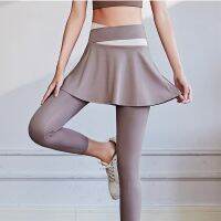 【VV】 Sport Pants With Skirt Fake Pieces Gym Push Up Patchwork Crossover Waist Tight