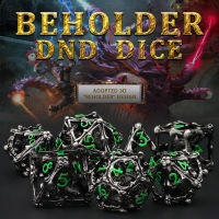 Beholder DND ลูกเต๋าชุด,ลูกเต๋าโลหะ,ZHOORQI 7ชิ้นเซ็ตลูกเต๋า Polyhedral สำหรับคุกใต้ดินและมังกรลูกเต๋า,D &amp; D ลูกเต๋าของขวัญ (หมายเลขสีเขียว)