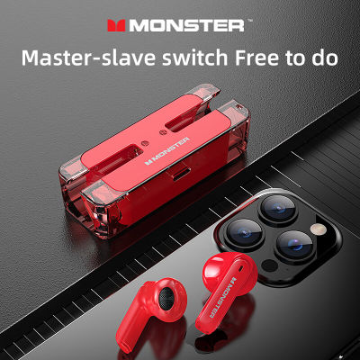 Monster Original XKT08หูฟังสำหรับเล่นเกม Ture หูฟังไร้สายบลูทูธ5.3 Latency ต่ำลดเสียงรบกวนหูฟังชุดหูฟัง New