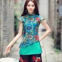 เซี่ยงไฮ้รสเสื้อผ้าหญิงจีน Cheongsam ท็อปส์สำหรับผู้หญิง2019ฤดูร้อนวินเทจย้อนยุคเสื้อดอกไม้สุภาพสตรีจีนท็อปส์ TA1464