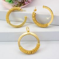 Jewelry Set For Women Stud Drop Earrings Pendant Round Shape Big Circle Metal Golden Necklace Jewellery Sets For Daily Wear