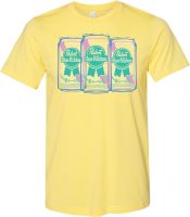 Pabst Blue Ribbon Brew City 3D Beer Cans Design T-Shirt (Small) Yellow