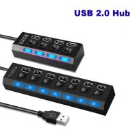 AUGUSTINE PC Laptop USB Hub Multi Adapter Splitter With ONOFF Switch High Speed Desktop 4 Port USB 2.0 Expansion ExtenderMulticolor