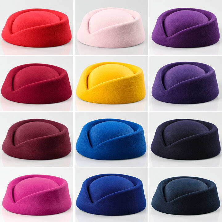 tilt-design-aviation-hat-solid-color-top-hat-for-performances-beret-stewardess-hat-top-hat-tilt-design-solid-color-aviation-hat