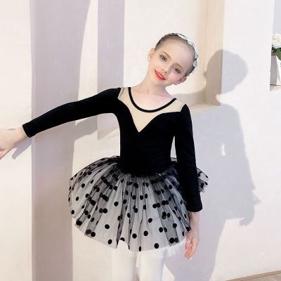[COD] Childrens dance spring and autumn long-sleeved black girls practice childrens Chinese examination grade split ballet