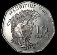 Mauritius เหรียญ10รูปี1997มม. เส้นผ่าศูนย์กลาง28มม Heptons Coin