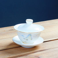 Sheep Fat Jade Porcelain Cover Bowl เซรามิค Tiga -Porselin Putih Putih Mangkuk Teh Putih Besar Hadiah Piala Teh Borong