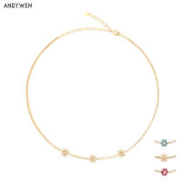 ANDYWEN 100 925 Sterling Silver Gold Pearl Flower Chains Choker Necklace  Women Zircon Chain Round Wedding Party Jewelry